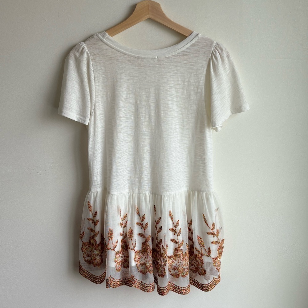 Altar'd State Cream Babydoll Peplum Tunic Floral Tulle Mesh Top T-Shirt Size S - Picture 5 of 5